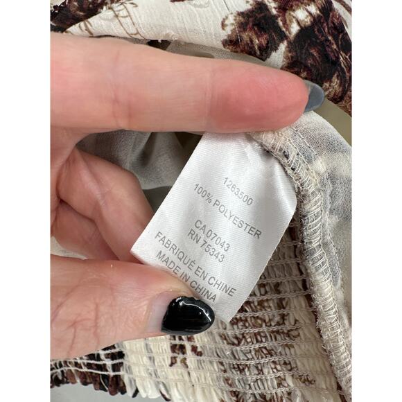 Joie Top Womens Medium Beige Brown Floral Palm Tree V Neck Beachy Boho Bohemian - Picture 3 of 8